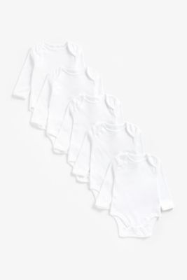 White Long-Sleeved Bodysuits - 5 Pack