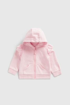 Pink Broderie Frill Zip-Up Hoody