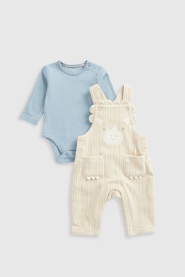 Dinosaur Velour Dungarees and Bodysuit Set