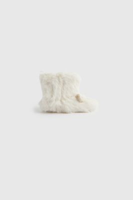 Cream Fluffy Bear Pram Boots