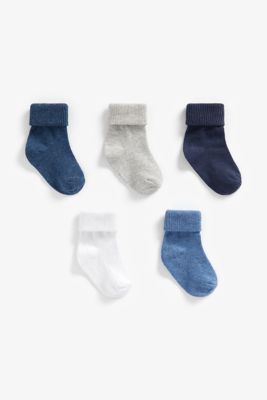 Blue and Grey Turn-Over-Top Socks - 5 Pack