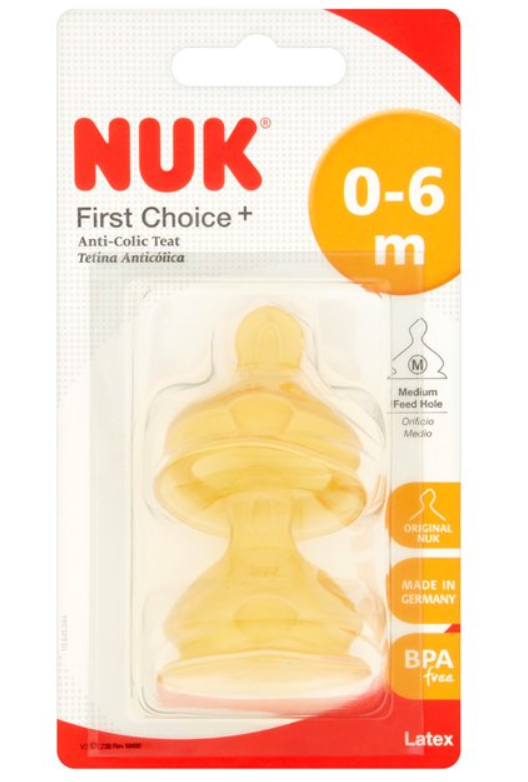 NUK Tétine First Choice+ en Latex Anti-Colique Col Etroit 6m+