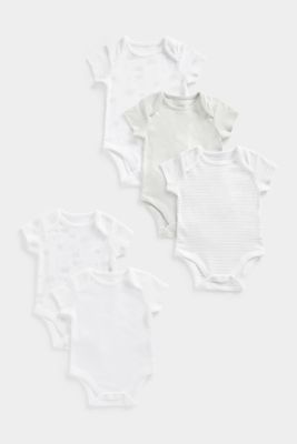 White Short-Sleeved Bodysuits - 5 Pack