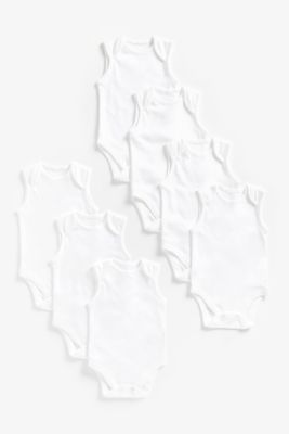 White Sleeveless Bodysuits - 7 Pack