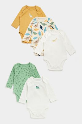 Dinosaur Long-Sleeved Baby Bodysuits - 5 Pack