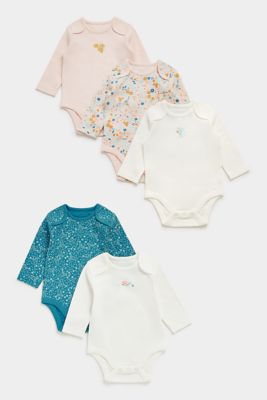 Floral Forest Long-Sleeved Baby Bodysuits - 5 Pack