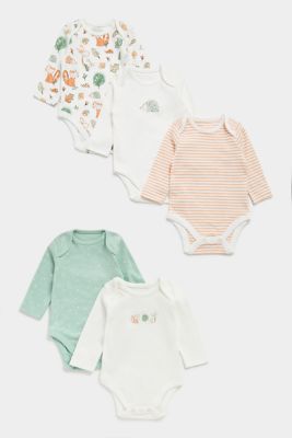 Woodland Long-Sleeved Baby Bodysuits - 5 Pack