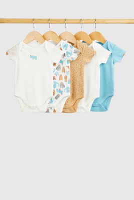 Tiger and Elephant Short-Sleeved Baby Bodysuits - 5 Pack