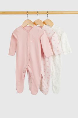 Floral Bunny Baby Sleepsuits - 3 Pack