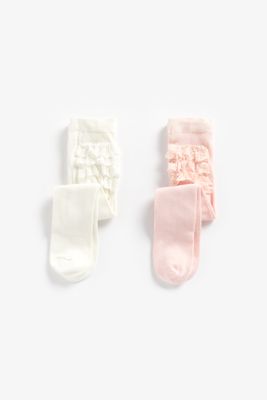 Pink and Cream Frilly Tights - 2 Pack