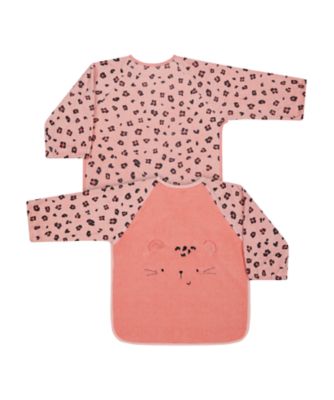 mothercare pink leopard towelling coverall bibs - 2 pack