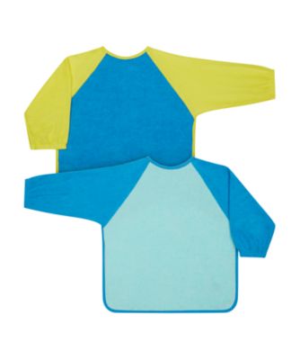 mothercare blue colour block towelling coverall bibs - 2 pack