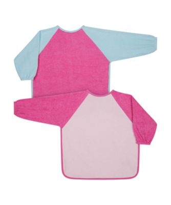 mothercare pink colour block towelling coverall bibs - 2 pack