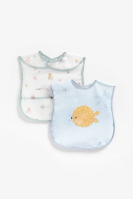 Mothercare You, Me and the Sea Toddler Crumb-Catcher Bibs - 2 Pack