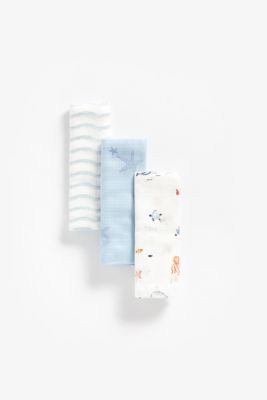 Mothercare You, Me and the Sea Muslin Cloths - 3 Pack