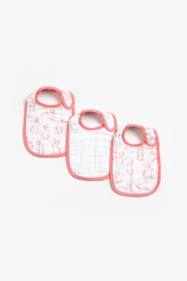 Mothercare Pink Bunny Muslin Newborn Bibs - 3 Pack