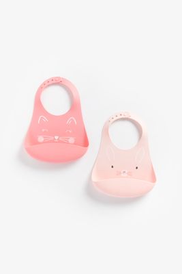 Mothercare Cat and Bunny Crumb-Catcher Silicone Bibs - 2 Pack